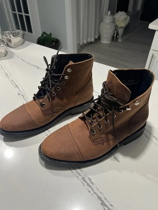 Thursday Boot Company Men's Tan Leather Captain Cap-Toe Lace-Up Boots size 8 - Picture 6 of 15